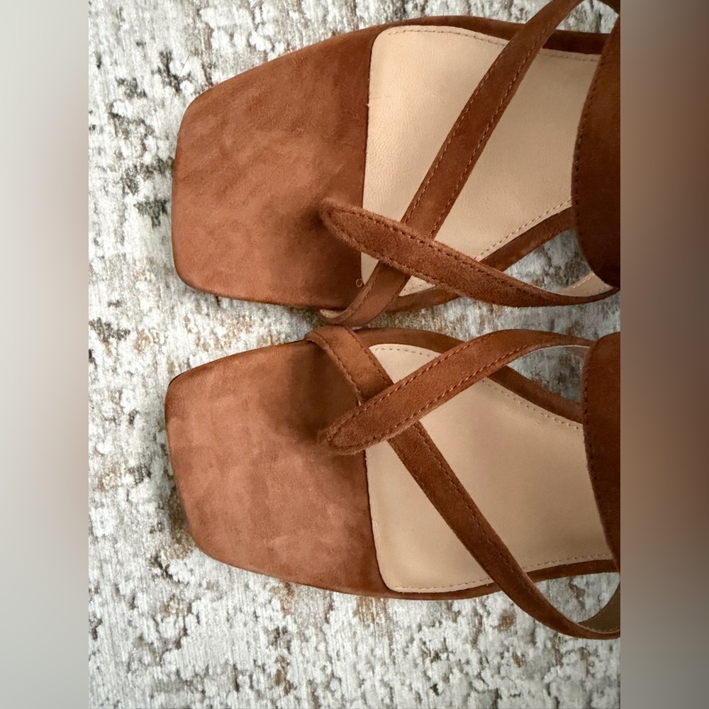 Veronica Beard Brown Suede Kitten Heal Strappy Sandals - Picture 7 of 10